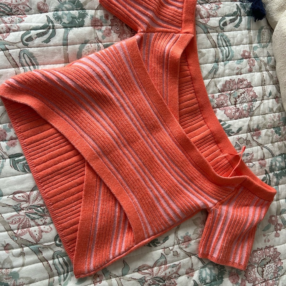 Aerie Off-the-Shoulder Sweater Orange and White